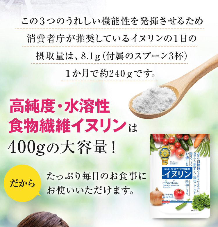 水溶性食物繊維 イヌリン 400g  血糖値  中性脂肪 お通じ