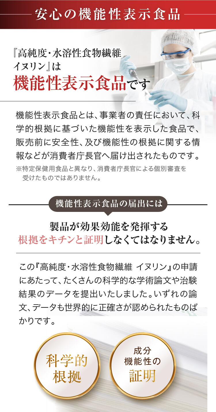 安心の機能性表示食品『高純度・水溶性食物繊維イヌリン』は機能性表示食品です